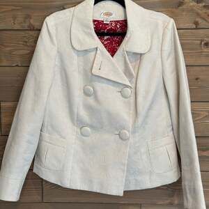 Talbots Women’s Cream Waffle Texture Jacket Christmas Outfit Medium